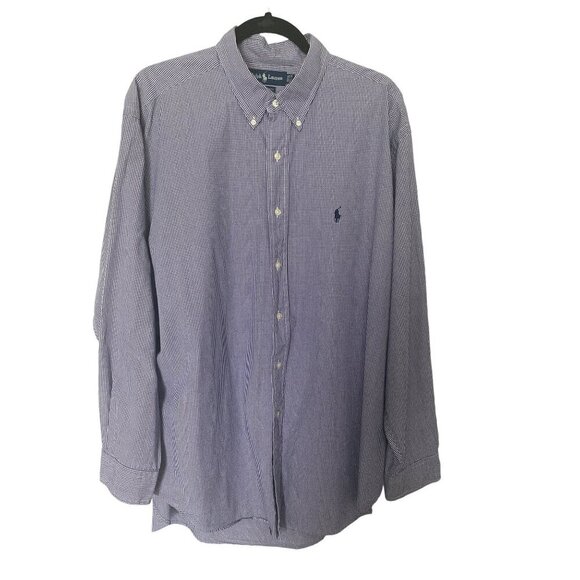 RALPH LAUREN MEN'S YARMOUTH BLUE & WHITE COTTON DRESS SHIRT SZ 17.5 - Picture 1 of 4